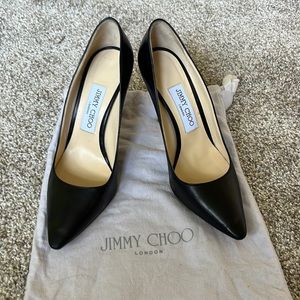 Jimmy Choo Black Leather Pointed Toe Heels Size 37